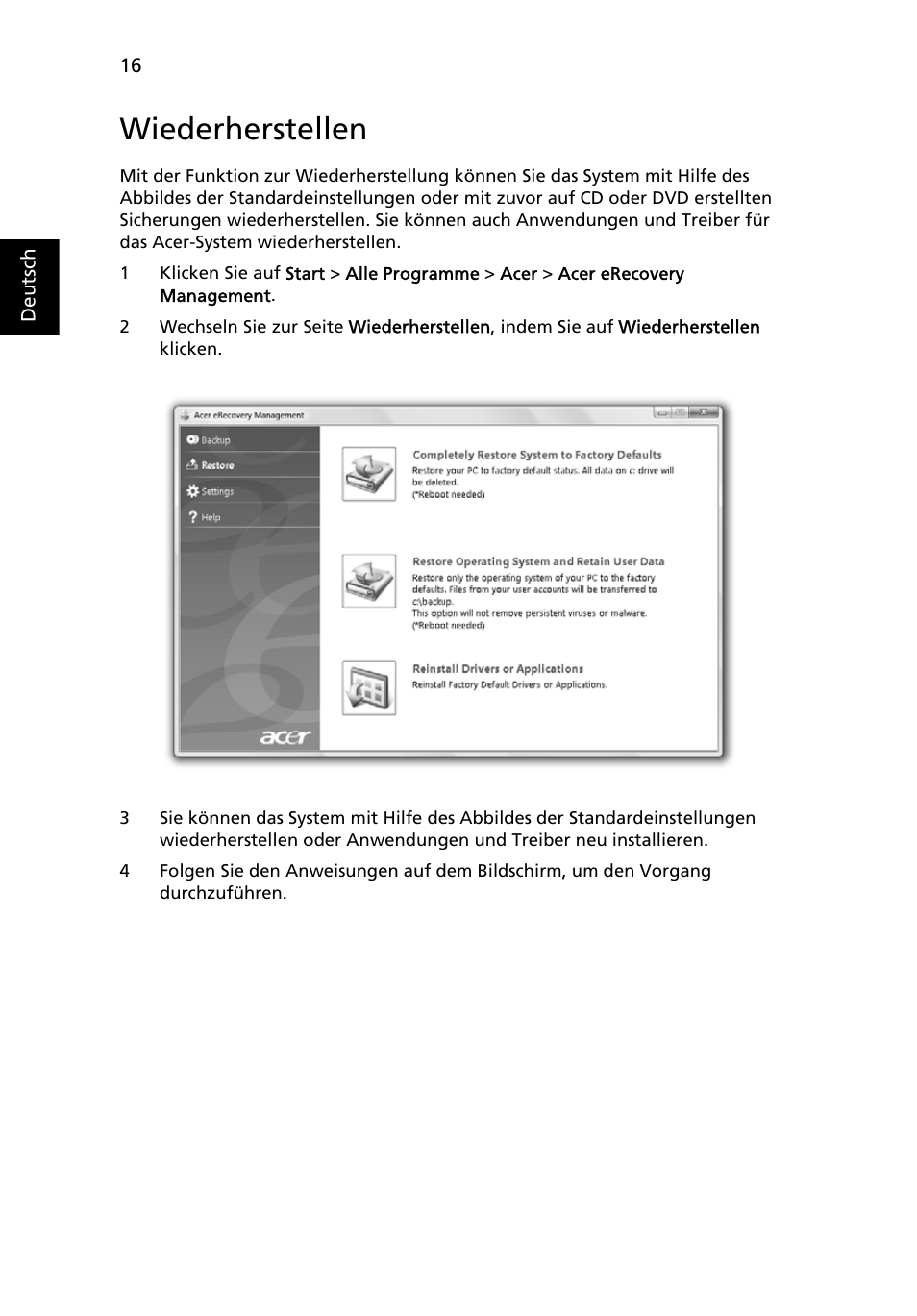 Wiederherstellen | Acer Aspire Series User Manual | Page 184 / 2206
