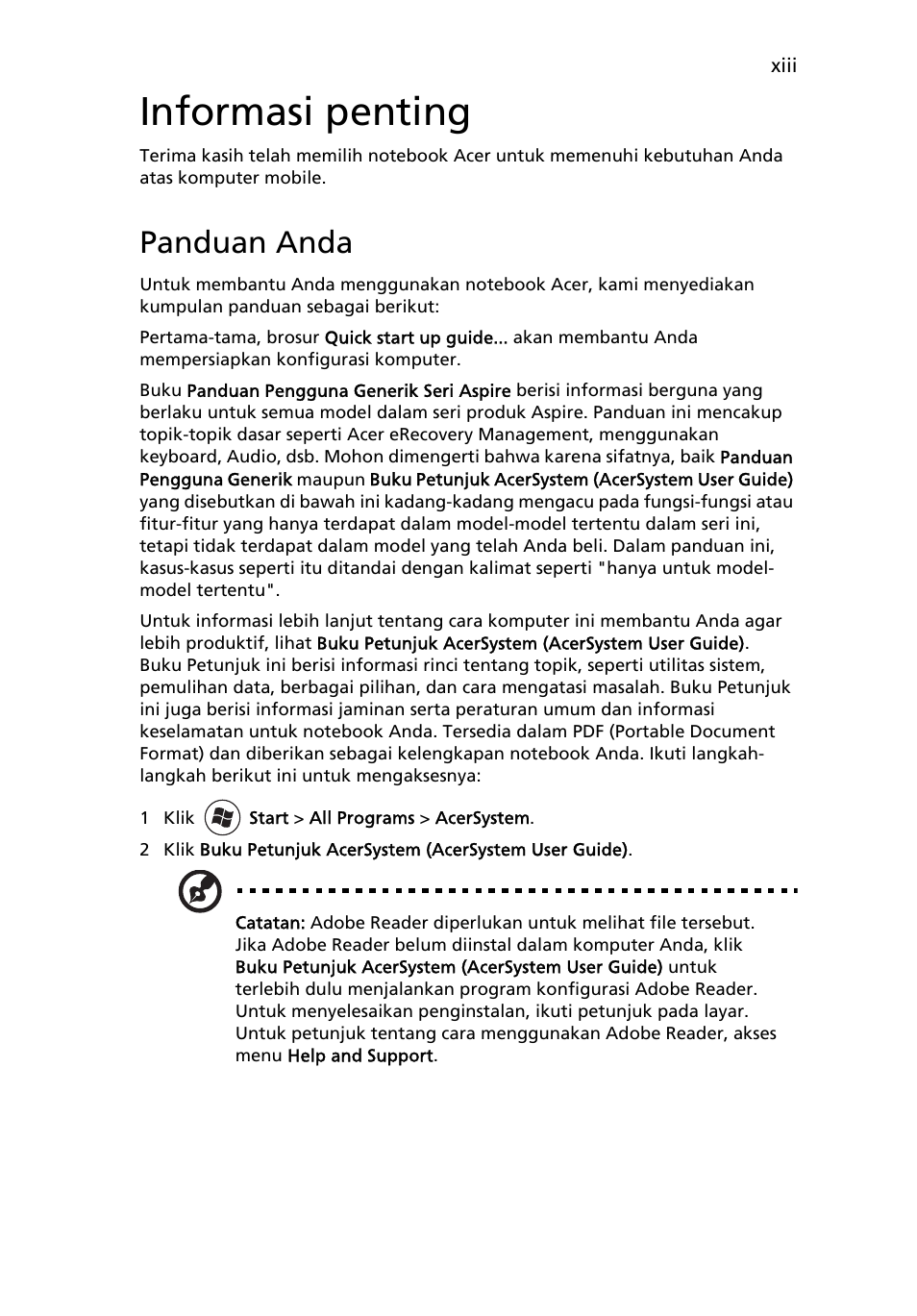 Informasi penting, Panduan anda | Acer Aspire Series User Manual | Page 2073 / 2206