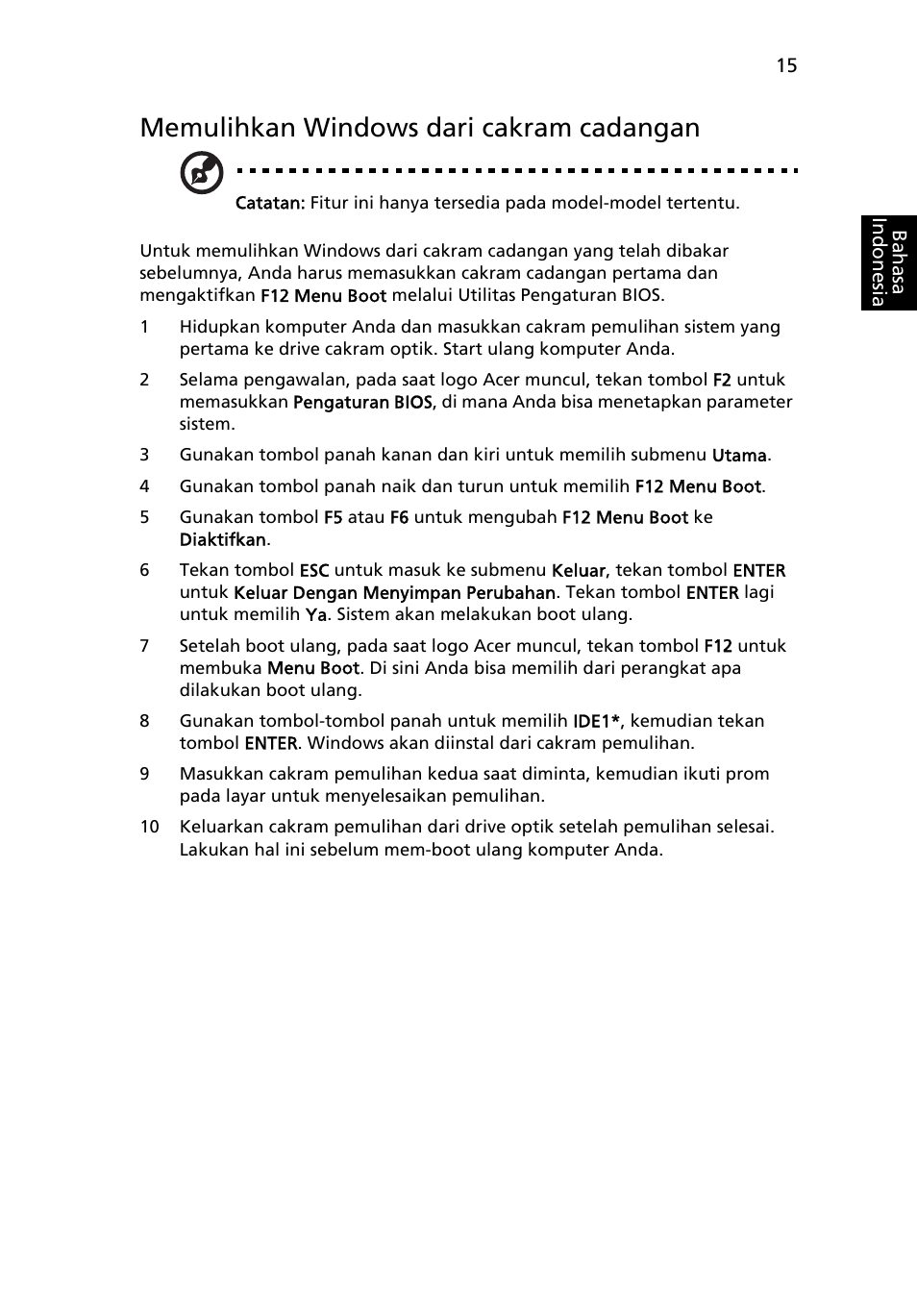 Memulihkan windows dari cakram cadangan | Acer Aspire Series User Manual | Page 2095 / 2206