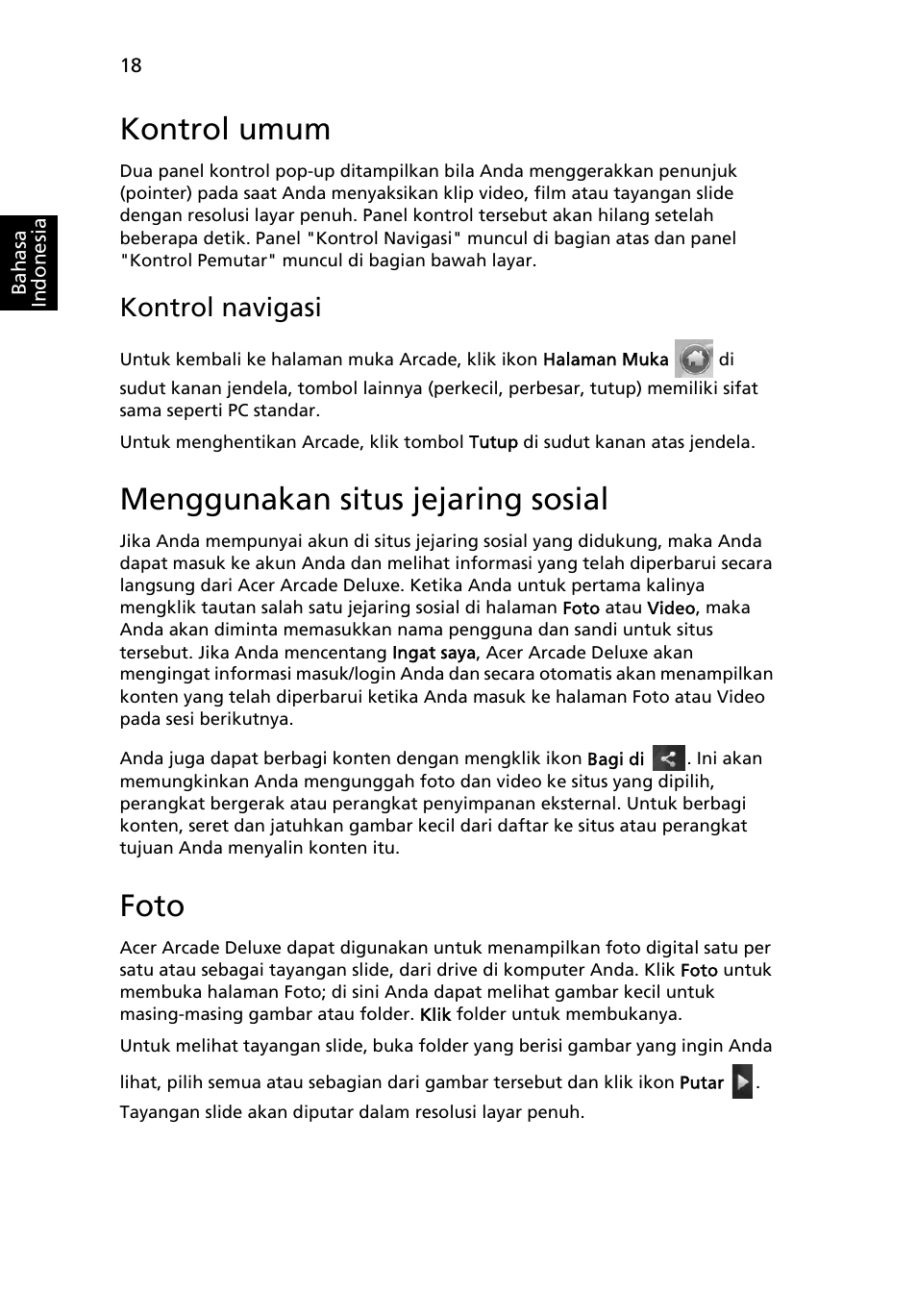 Kontrol umum, Menggunakan situs jejaring sosial, Foto | Kontrol navigasi | Acer Aspire Series User Manual | Page 2098 / 2206