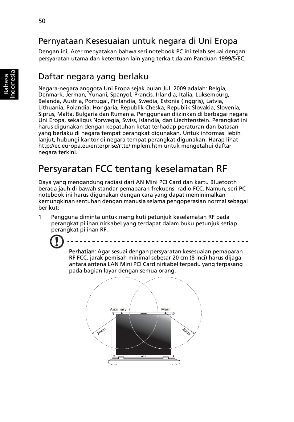 Persyaratan fcc tentang keselamatan rf, Pernyataan kesesuaian untuk negara di uni eropa, Daftar negara yang berlaku | Acer Aspire Series User Manual | Page 2130 / 2206
