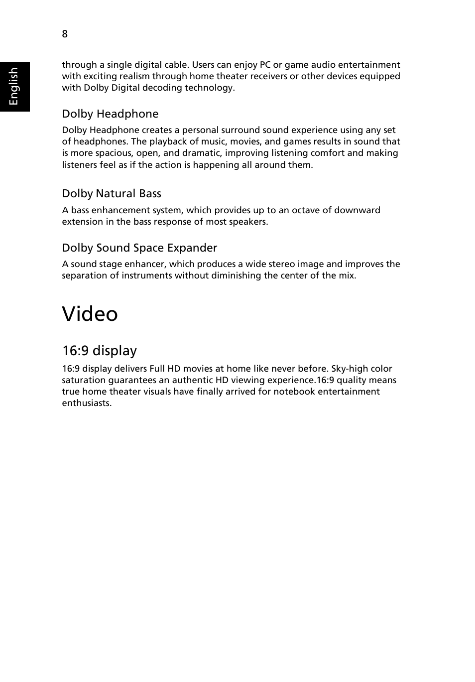 Video, 9 display | Acer Aspire Series User Manual | Page 30 / 2206