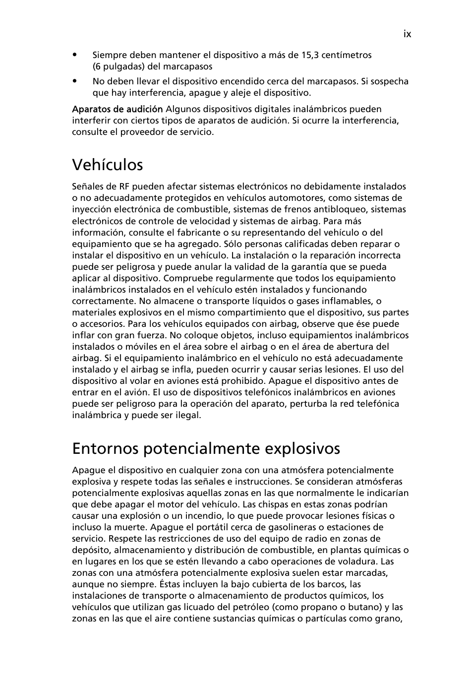 Vehículos, Entornos potencialmente explosivos | Acer Aspire Series User Manual | Page 303 / 2206