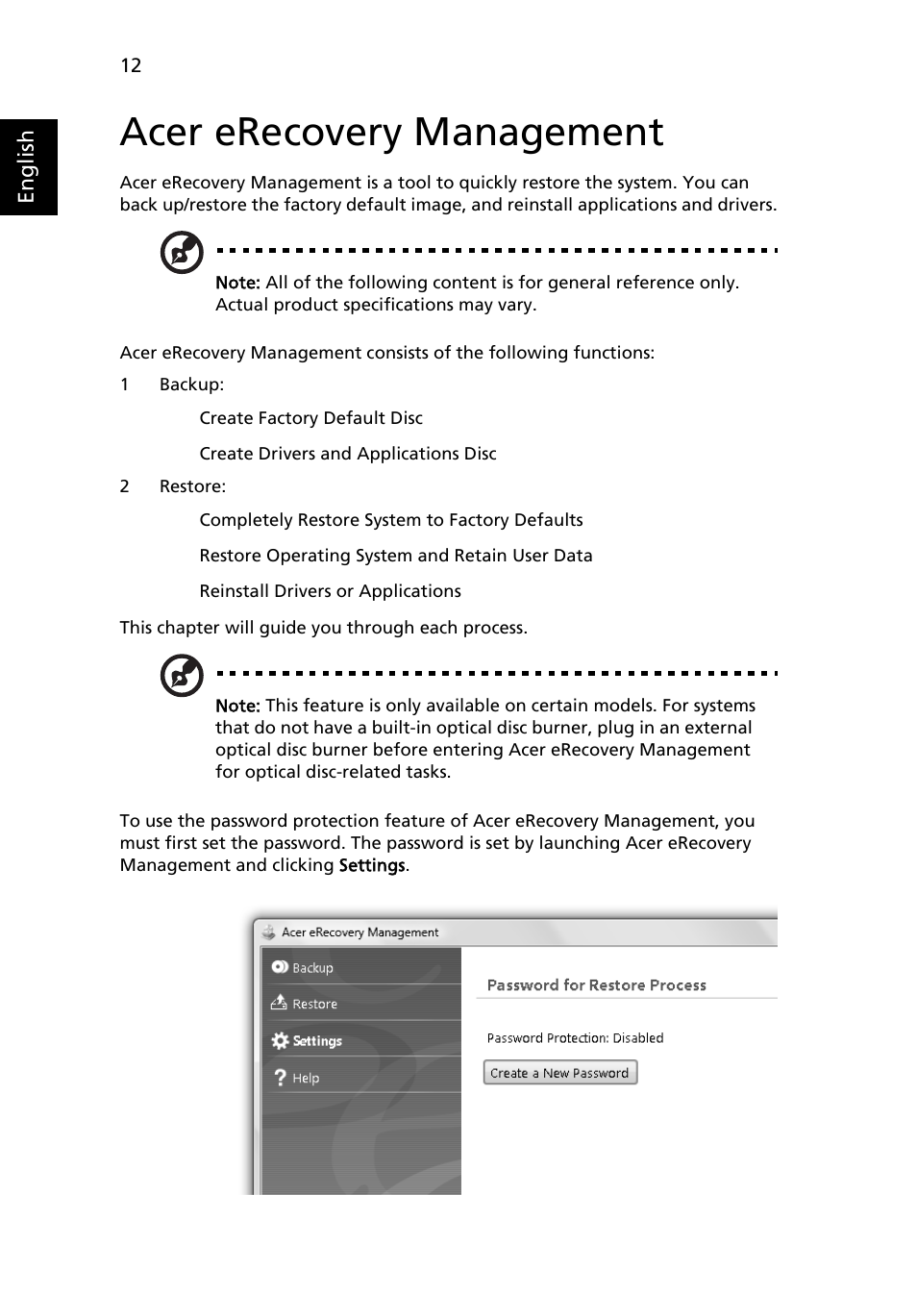 Acer erecovery management | Acer Aspire Series User Manual | Page 34 / 2206