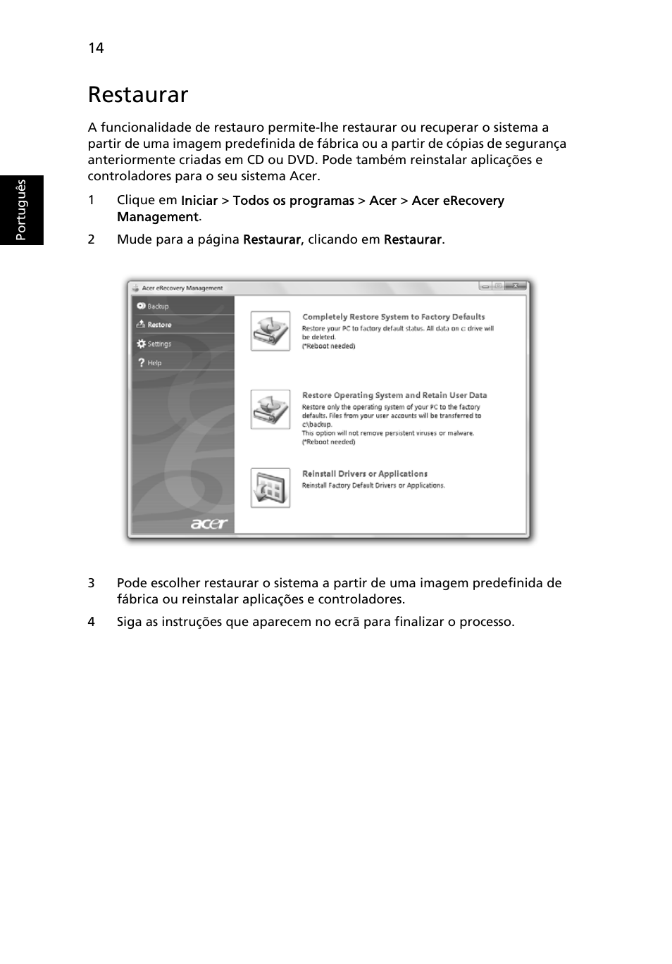 Restaurar | Acer Aspire Series User Manual | Page 400 / 2206