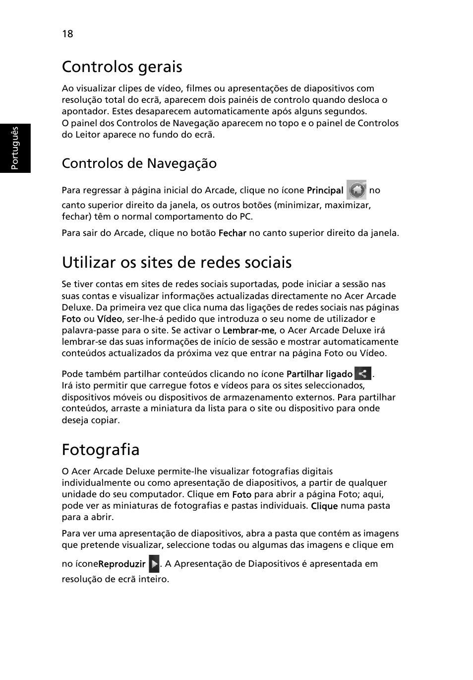 Controlos gerais, Utilizar os sites de redes sociais, Fotografia | Controlos de navegação | Acer Aspire Series User Manual | Page 404 / 2206