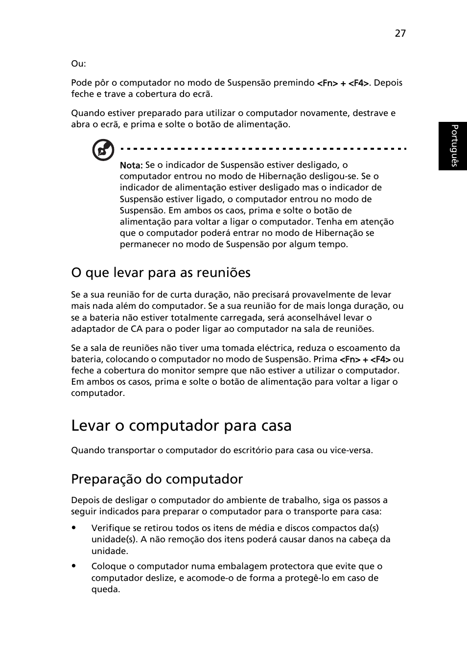 Levar o computador para casa, O que levar para as reuniões, Preparação do computador | Acer Aspire Series User Manual | Page 413 / 2206