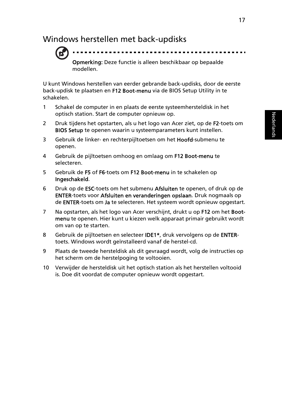 Windows herstellen met back-updisks | Acer Aspire Series User Manual | Page 475 / 2206