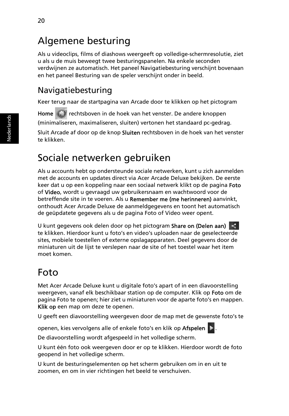 Algemene besturing, Sociale netwerken gebruiken, Foto | Navigatiebesturing | Acer Aspire Series User Manual | Page 478 / 2206