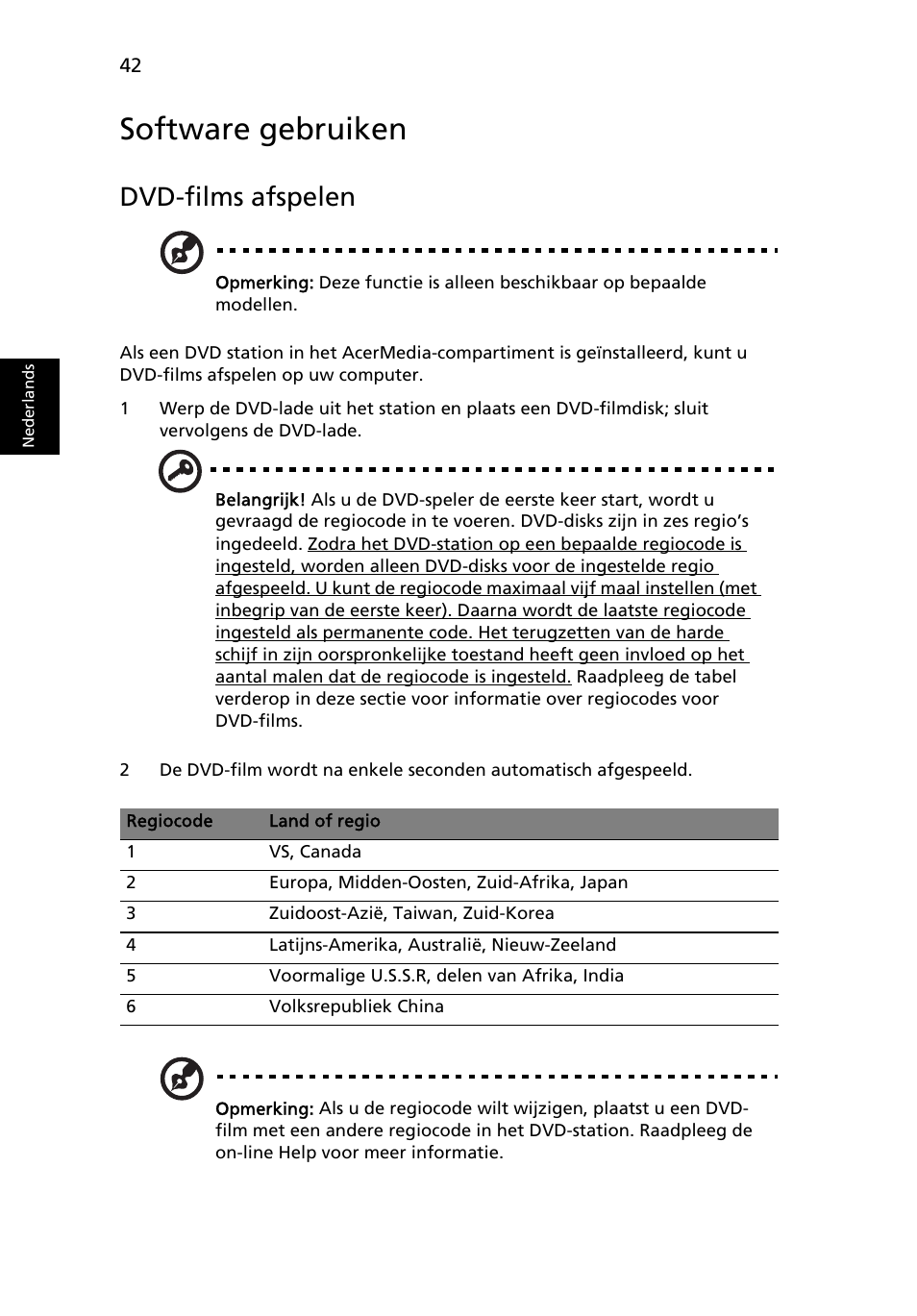 Software gebruiken, Dvd-films afspelen | Acer Aspire Series User Manual | Page 500 / 2206