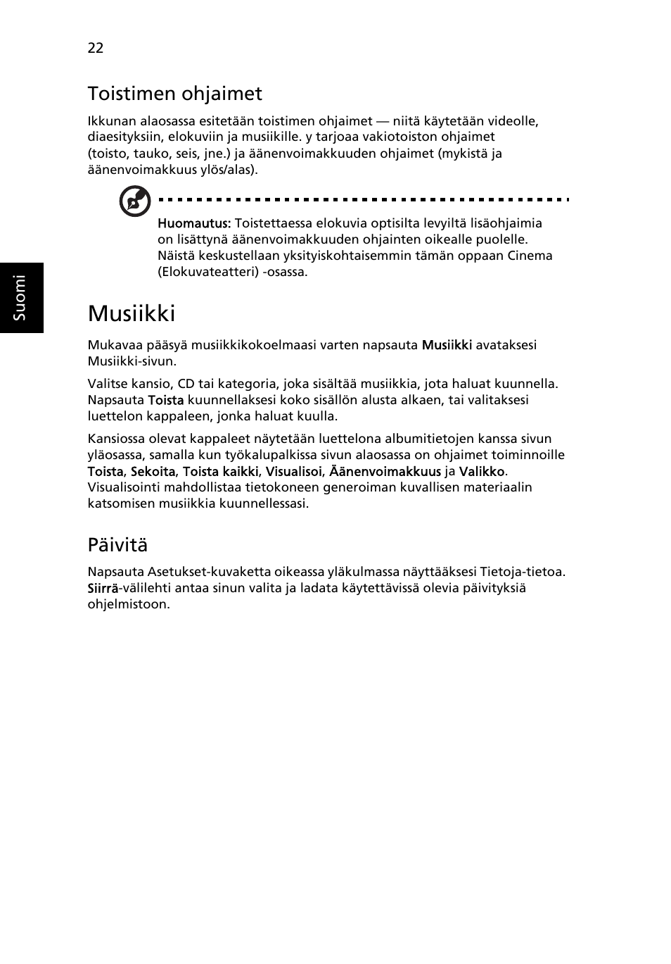 Musiikki, Toistimen ohjaimet, Päivitä | Acer Aspire Series User Manual | Page 760 / 2206
