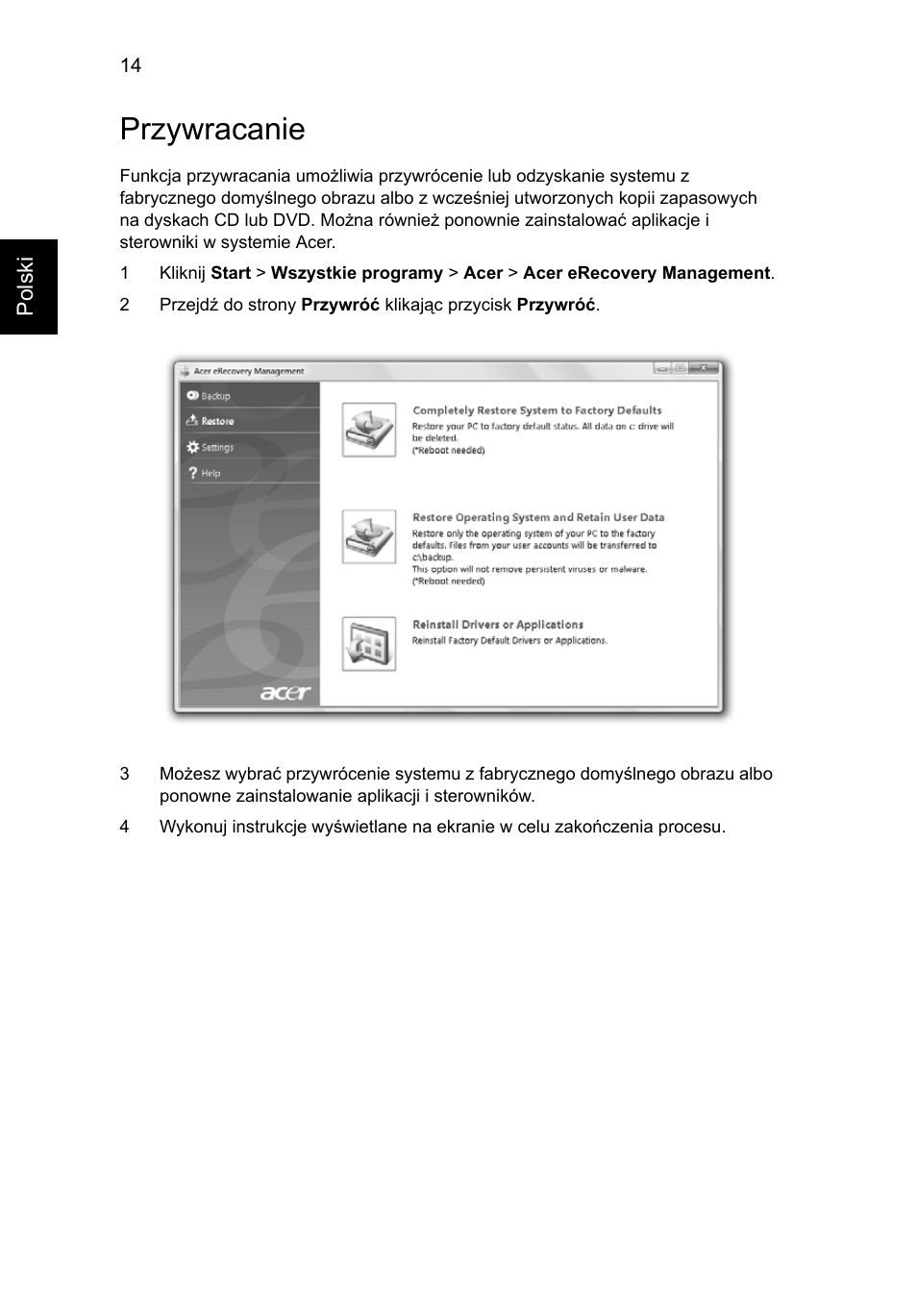 Przywracanie | Acer Aspire Series User Manual | Page 896 / 2206