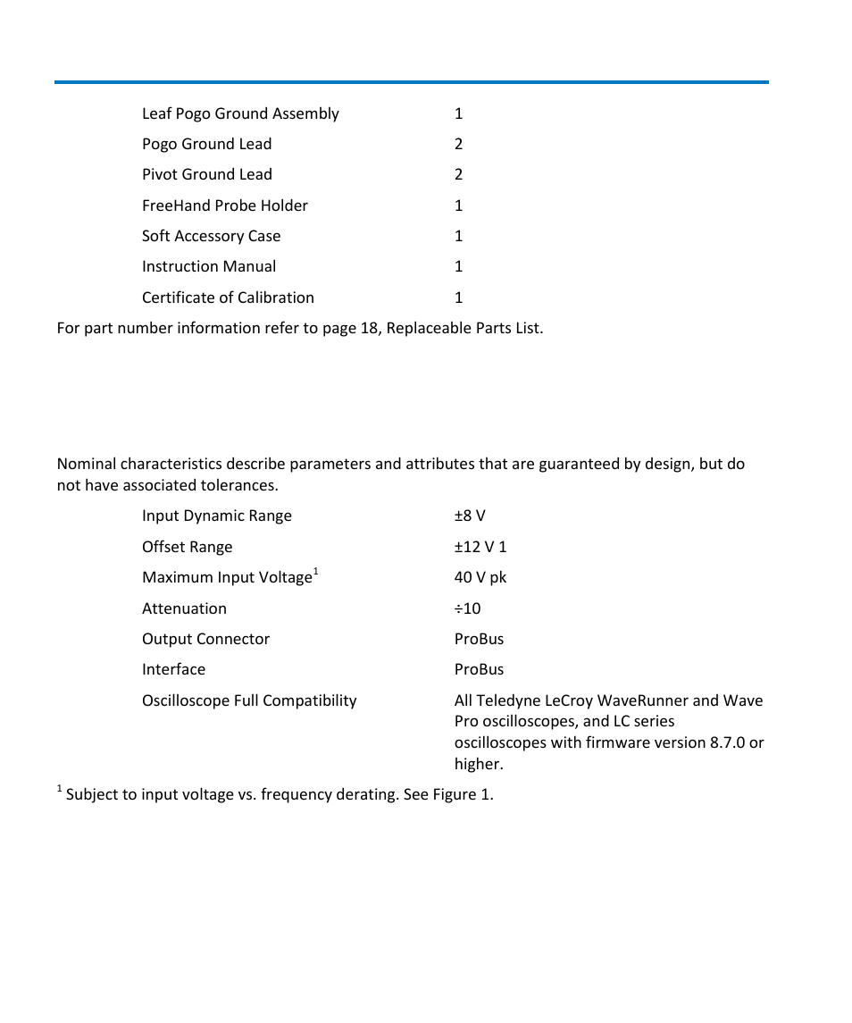 Specifications, Nominal characteristics | Teledyne LeCroy HFP2500 User Manual | Page 10 / 48