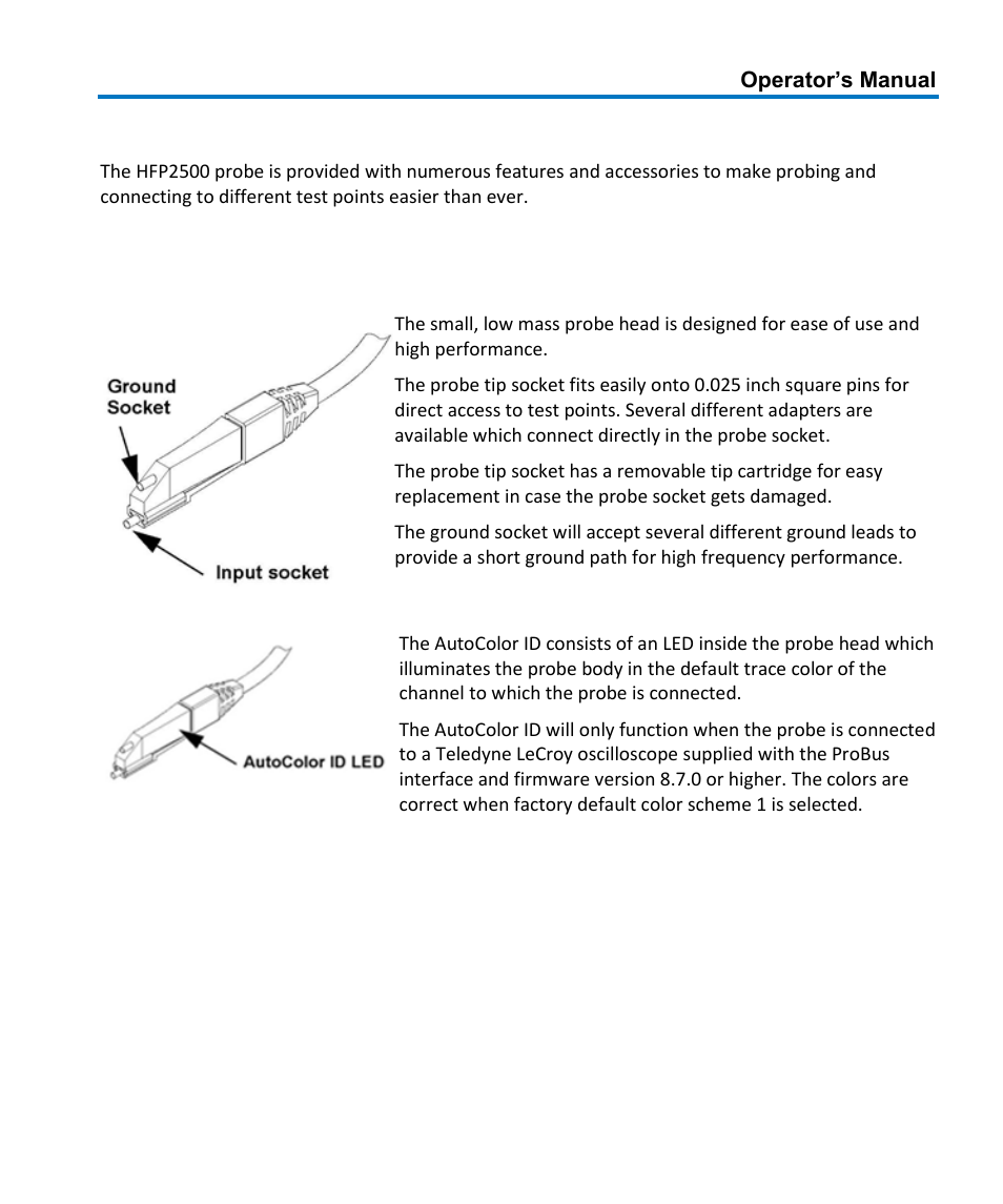 Features and accessories, Features | Teledyne LeCroy HFP2500 User Manual | Page 13 / 48