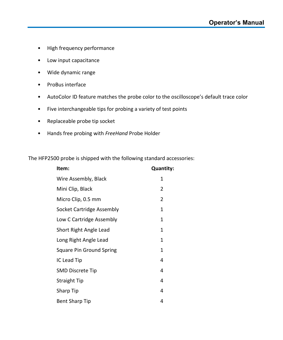 Key benefits, Standard accessories | Teledyne LeCroy HFP2500 User Manual | Page 9 / 48