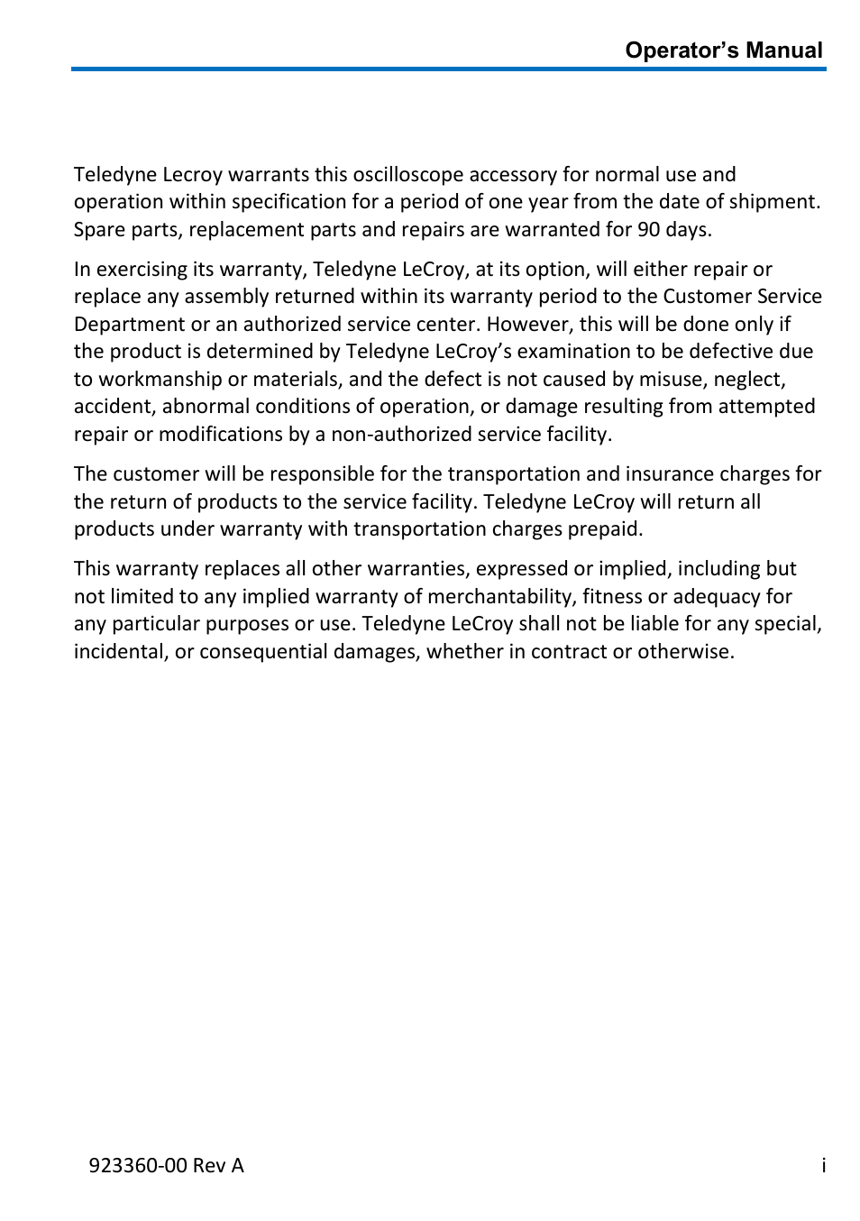 Warranty | Teledyne LeCroy ZS4000 User Manual | Page 5 / 32