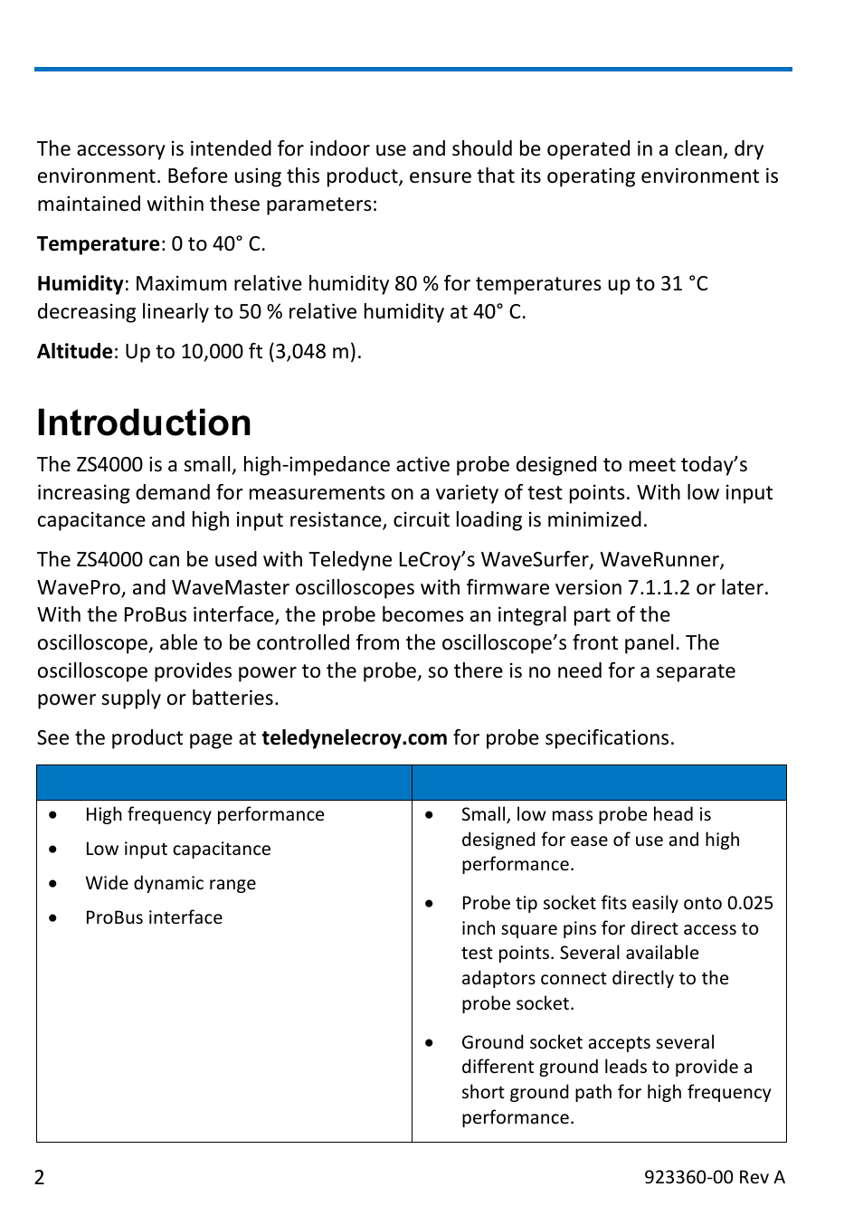 Introduction, Operating environment | Teledyne LeCroy ZS4000 User Manual | Page 8 / 32