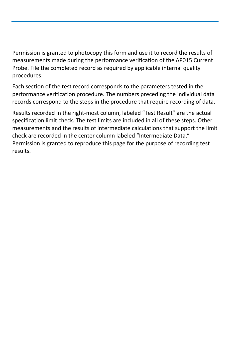 Appendix a: performance verification test record | Teledyne LeCroy AP015 User Manual | Page 20 / 24