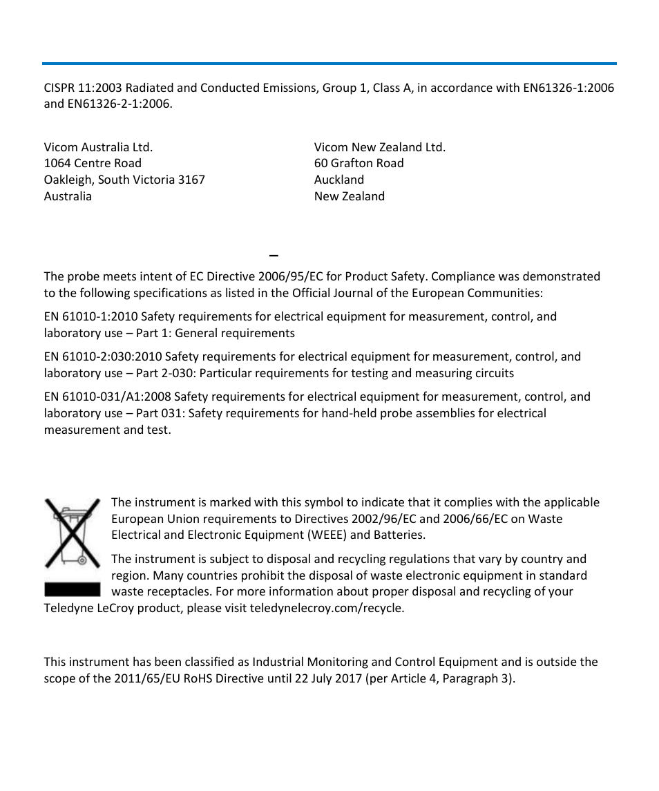Safety compliance, Environmental compliance | Teledyne LeCroy CP030 User Manual | Page 24 / 28