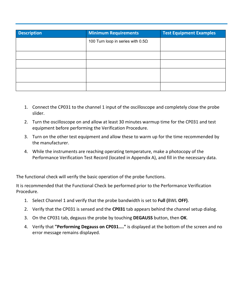 Preliminary procedure, Functional check | Teledyne LeCroy CP031 User Manual | Page 15 / 28