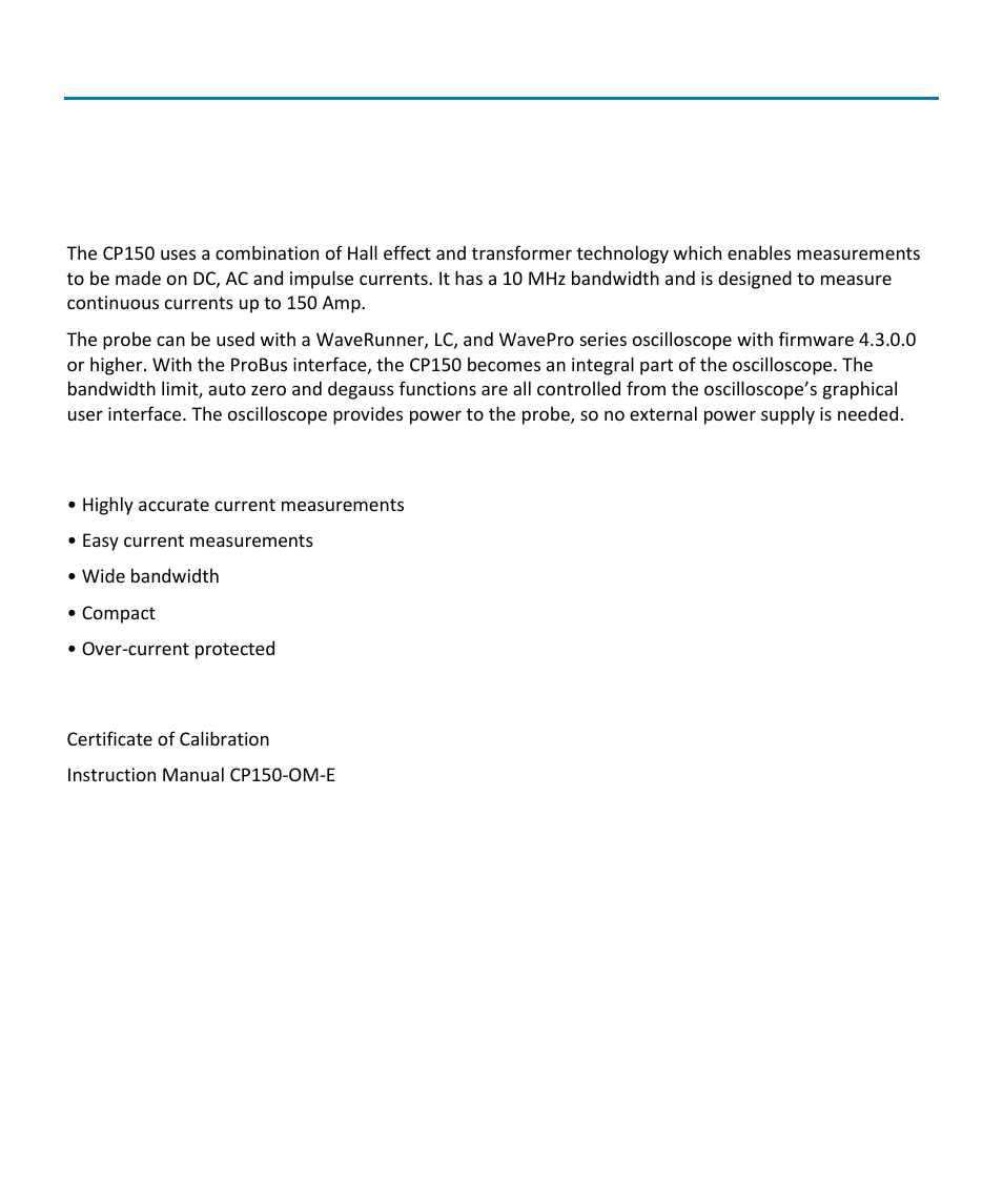 Overview, Description, Key features | Accessories | Teledyne LeCroy CP150 User Manual | Page 9 / 28