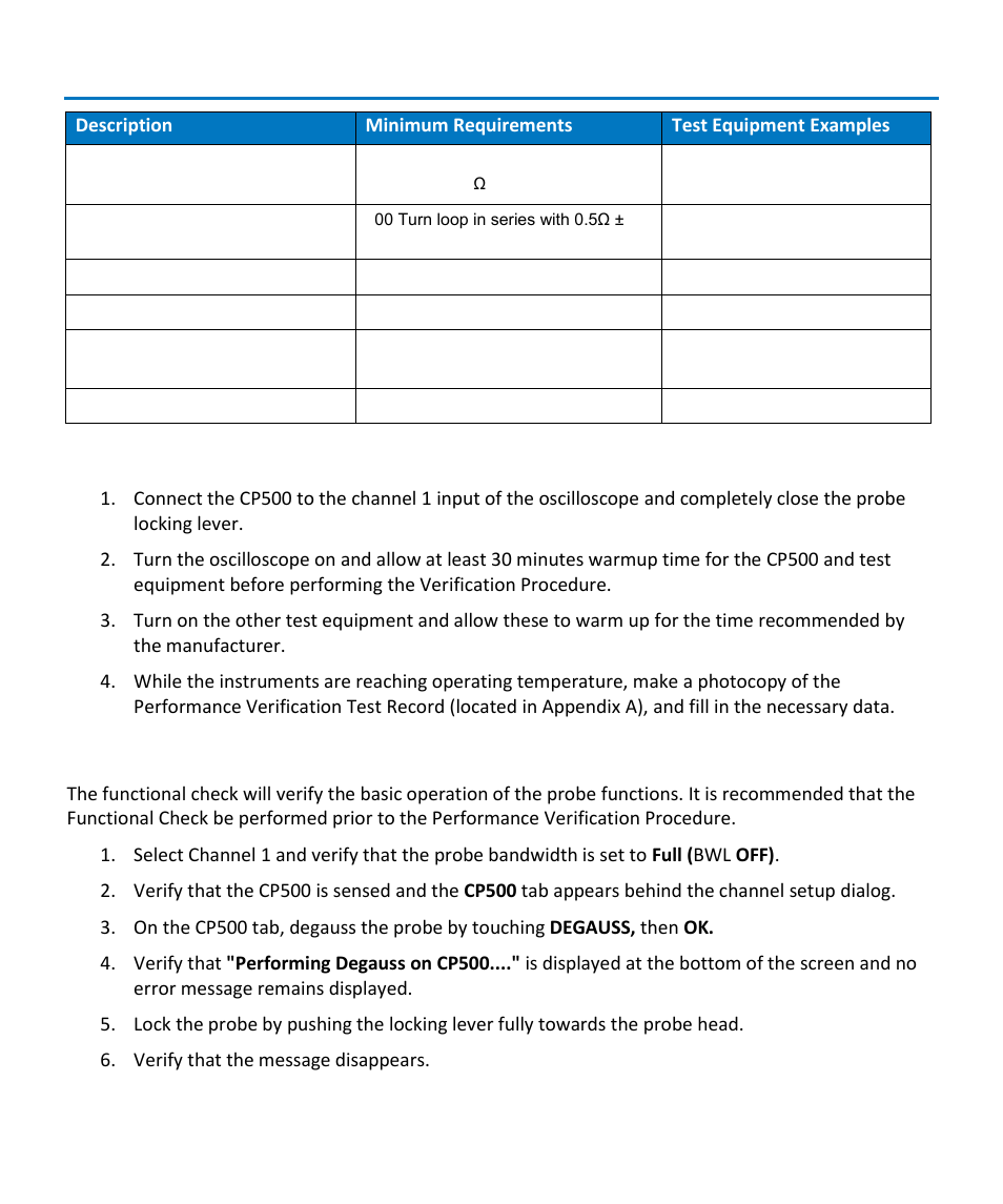 Preliminary procedure, Functional check, Instruction manual | Teledyne LeCroy CP500 User Manual | Page 17 / 32
