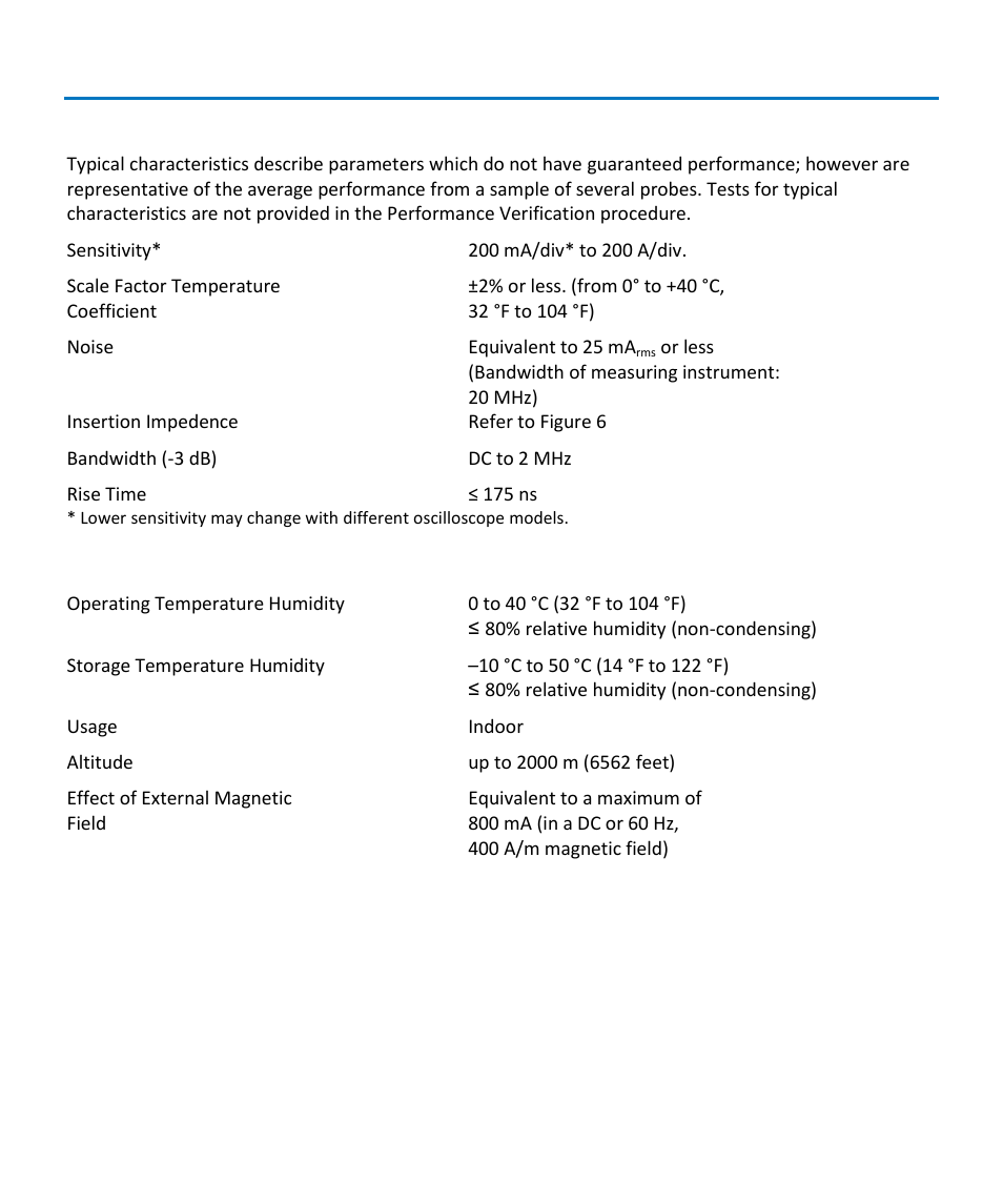 Typical characteristics, Environmental characteristics | Teledyne LeCroy CP500 User Manual | Page 23 / 32