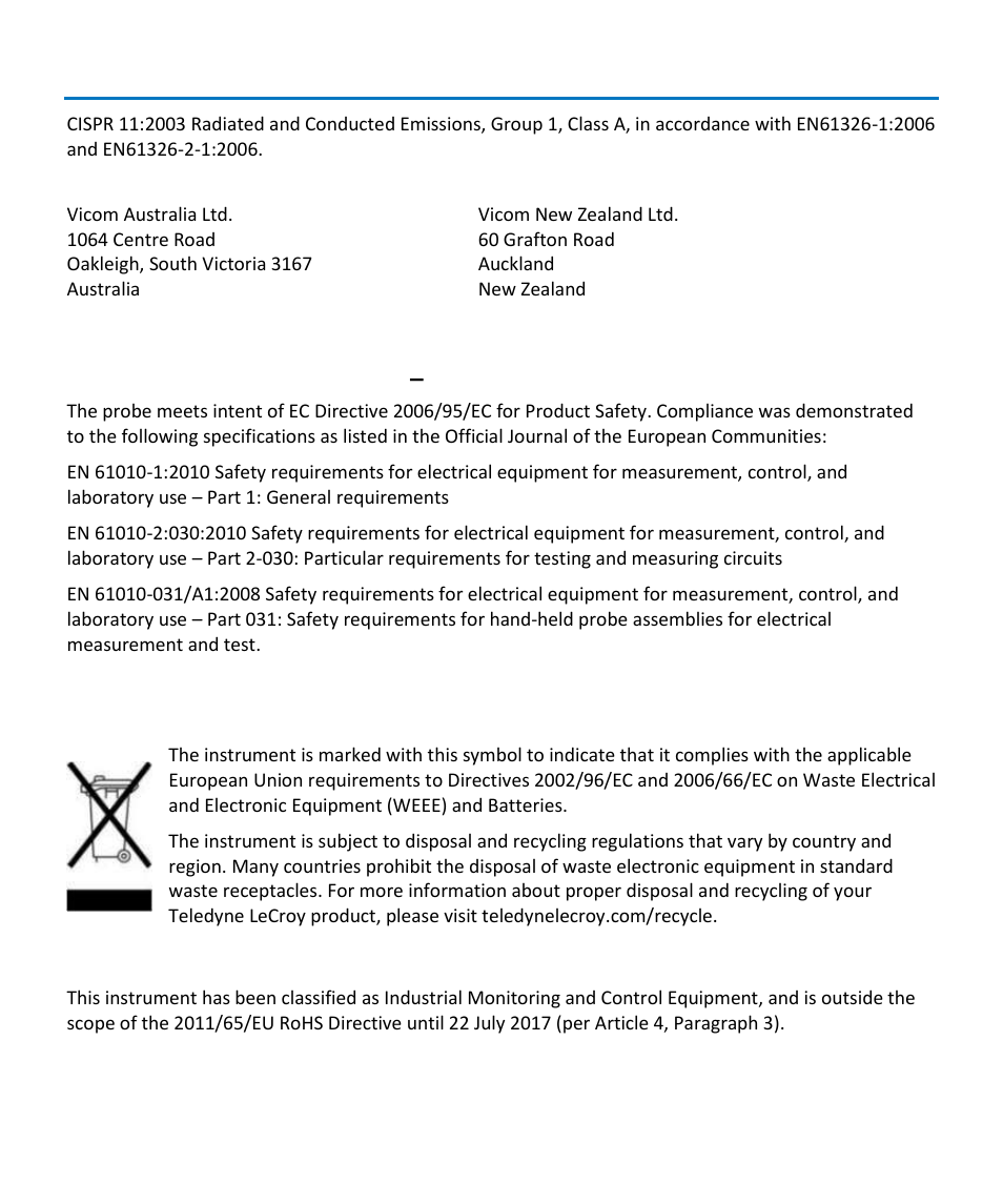 Safety compliance, Environmental compliance | Teledyne LeCroy CP500 User Manual | Page 27 / 32