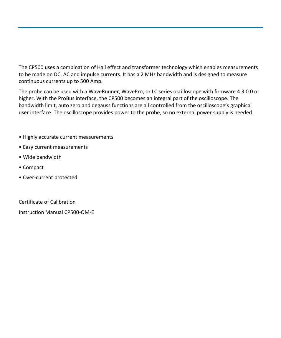 Overview, Description, Key features | Accessories | Teledyne LeCroy CP500 User Manual | Page 9 / 32