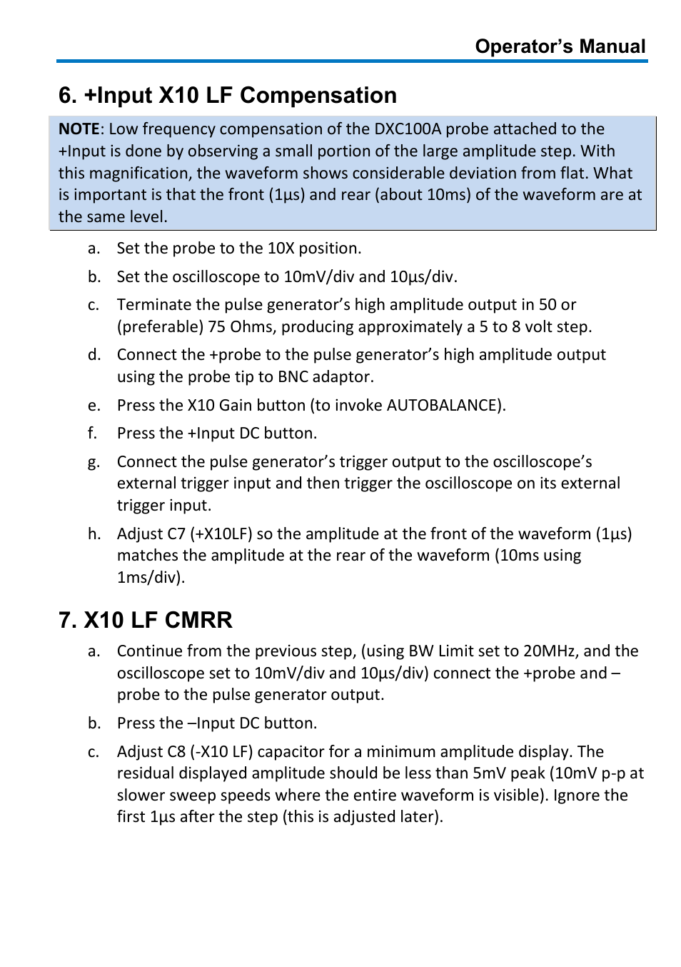 +input x10 lf compensation, X10 lf cmrr | Teledyne LeCroy DXC100A User Manual | Page 13 / 24