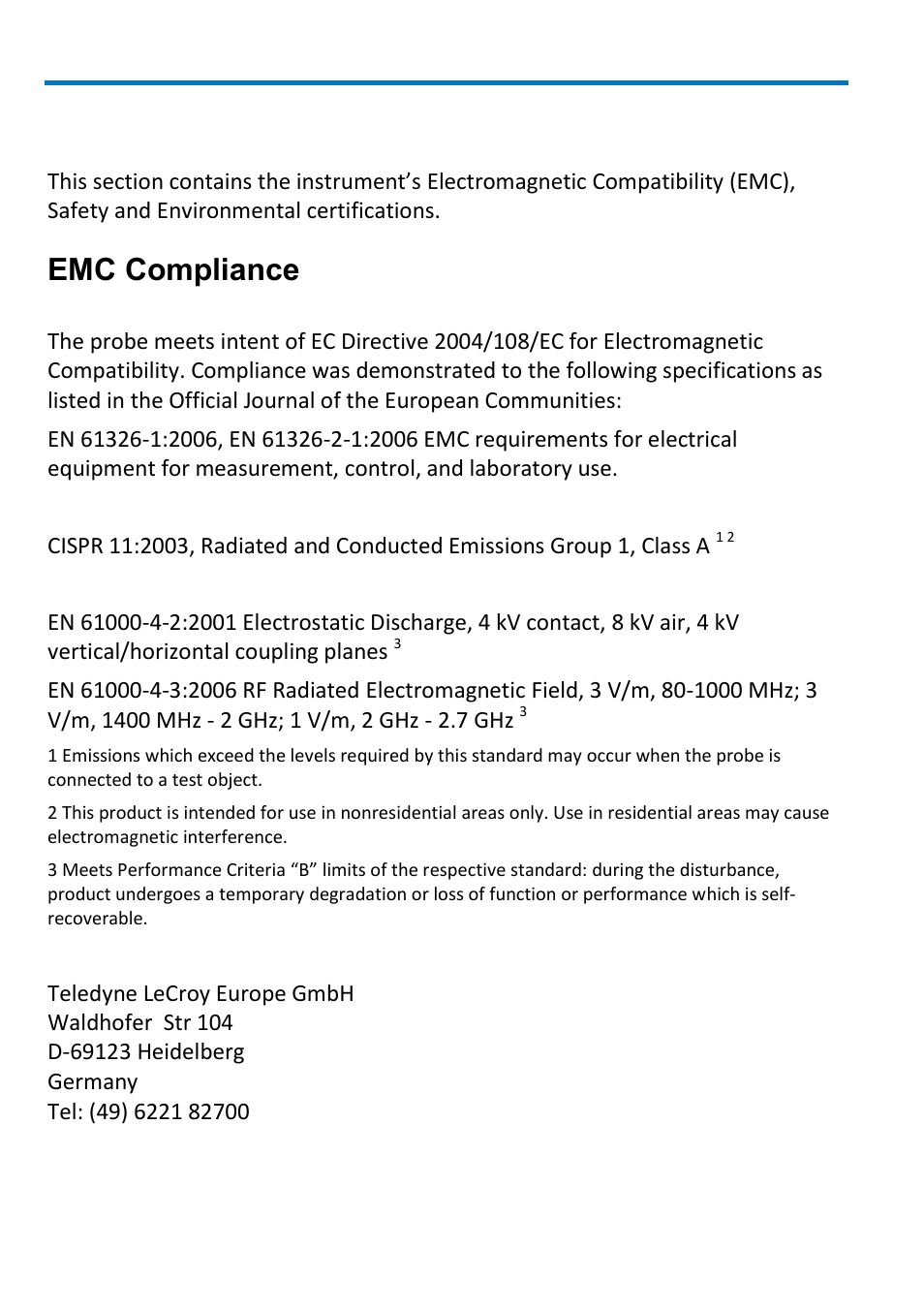 Certifications, Emc compliance, Dxc100a differential probe pair | Ec declaration of conformity - emc | Teledyne LeCroy DXC100A User Manual | Page 20 / 24