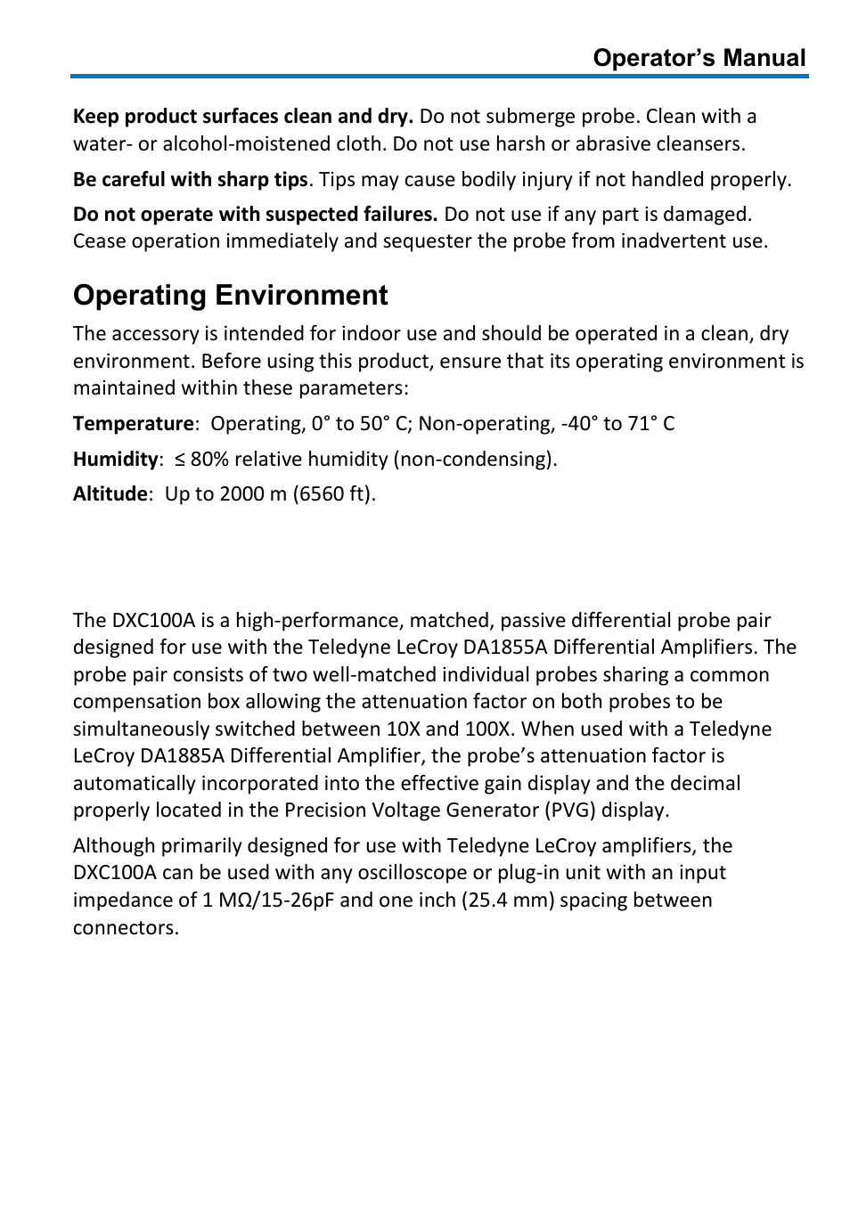 Introduction, Operating environment | Teledyne LeCroy DXC100A User Manual | Page 5 / 24