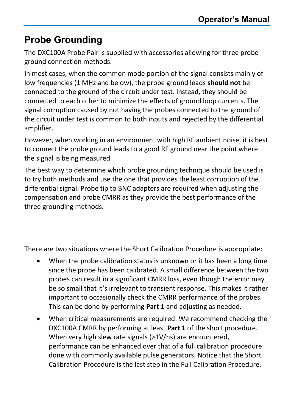 Short calibration procedure, Probe grounding | Teledyne LeCroy DXC100A User Manual | Page 7 / 24