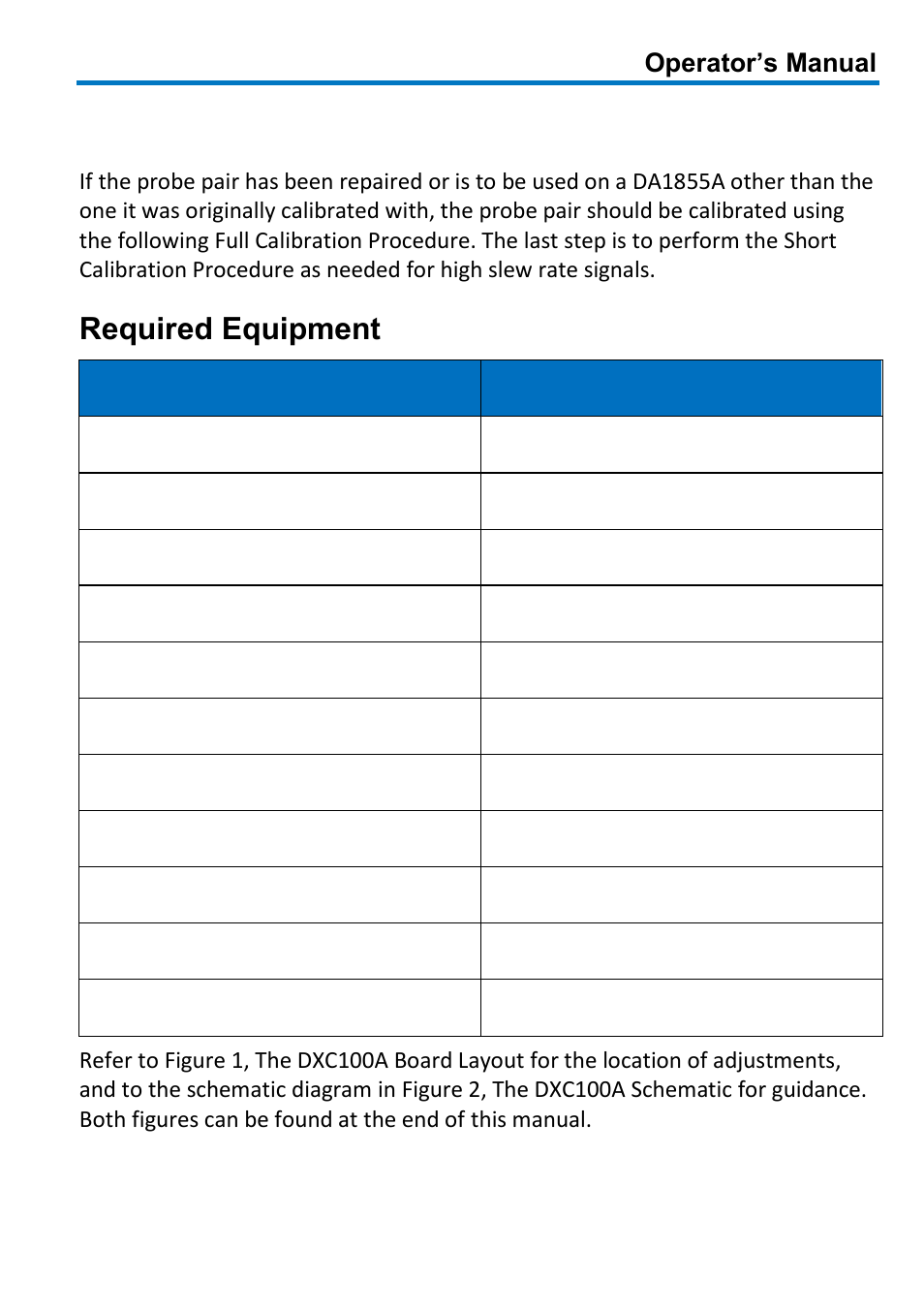 Full calibration procedure, Required equipment, Operator’s manual | Teledyne LeCroy DXC100A User Manual | Page 9 / 24