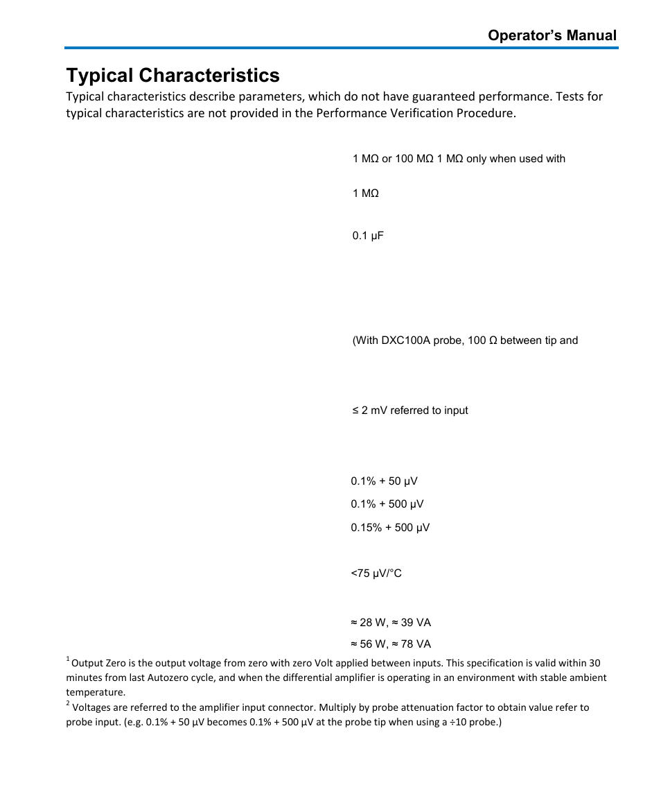 Typical characteristics, Input resistance, Differential offset accuracy | Temperature coefficient (power consumption), Operator’s manual | Teledyne LeCroy DA1855A User Manual | Page 13 / 94