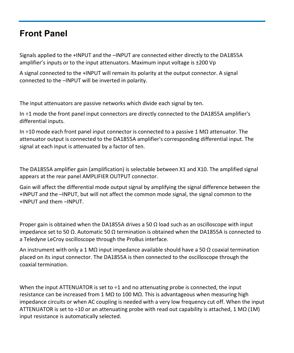 Front panel | Teledyne LeCroy DA1855A User Manual | Page 18 / 94