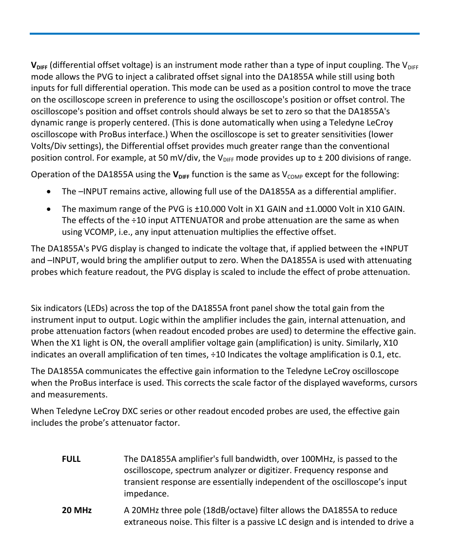 Differential offset, Effective gain, Bw limit | Teledyne LeCroy DA1855A User Manual | Page 22 / 94
