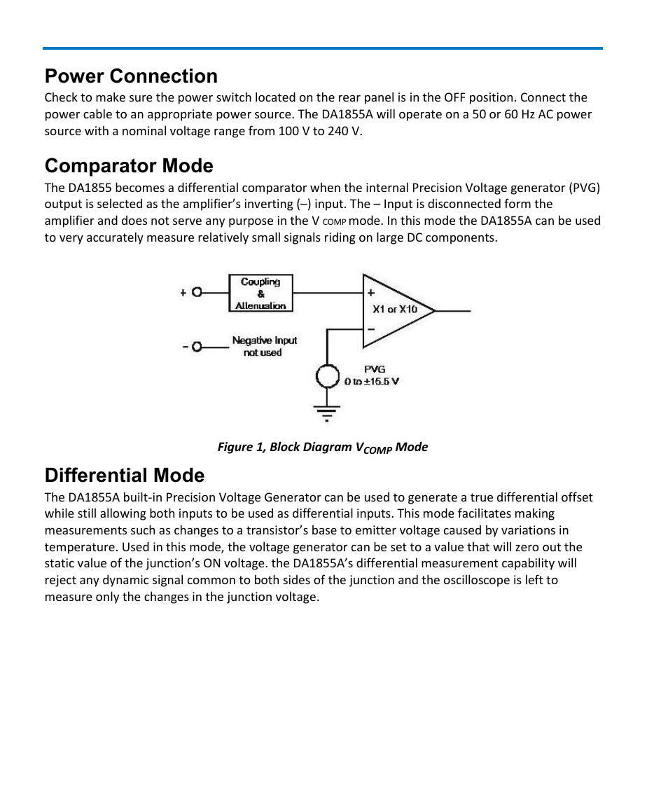 Power connection, Comparator mode, Differential mode | Teledyne LeCroy DA1855A User Manual | Page 30 / 94