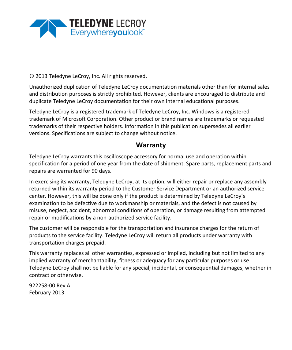 Warranty | Teledyne LeCroy DA1855A User Manual | Page 4 / 94