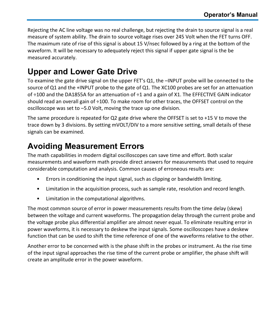 Upper and lower gate drive, Avoiding measurement errors | Teledyne LeCroy DA1855A User Manual | Page 51 / 94