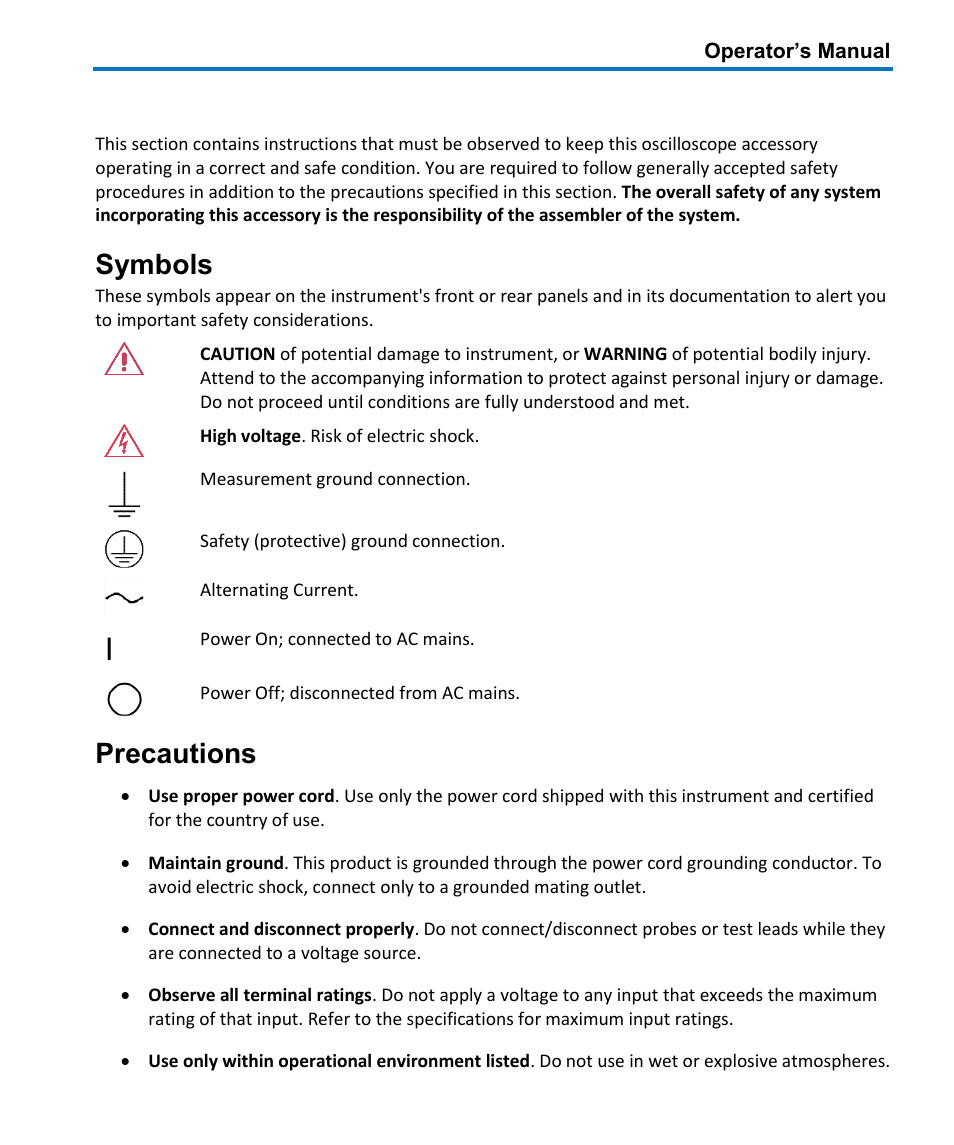 Safety instructions, Symbols, Precautions | Teledyne LeCroy DA1855A User Manual | Page 7 / 94