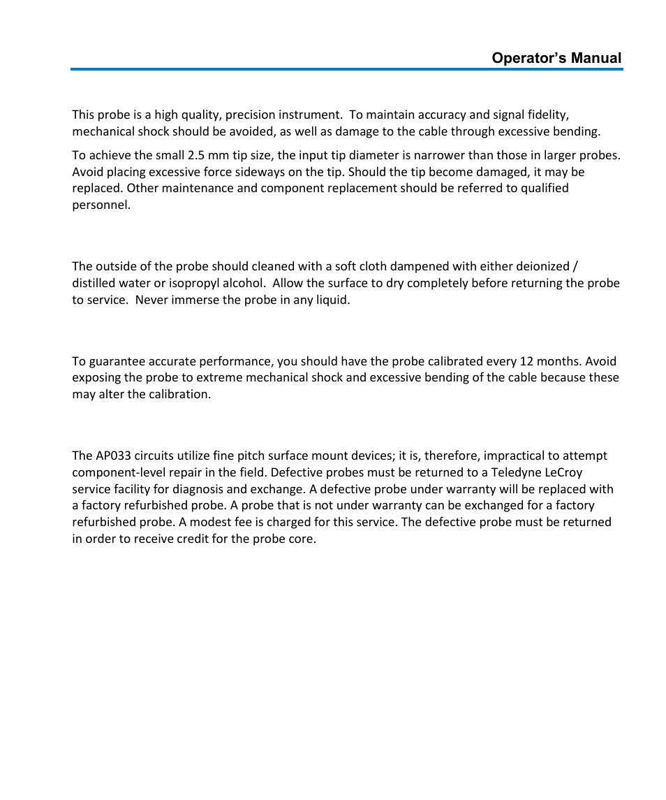 Maintenance, Cleaning, Calibration interval | Service strategy | Teledyne LeCroy AP033 User Manual | Page 23 / 62