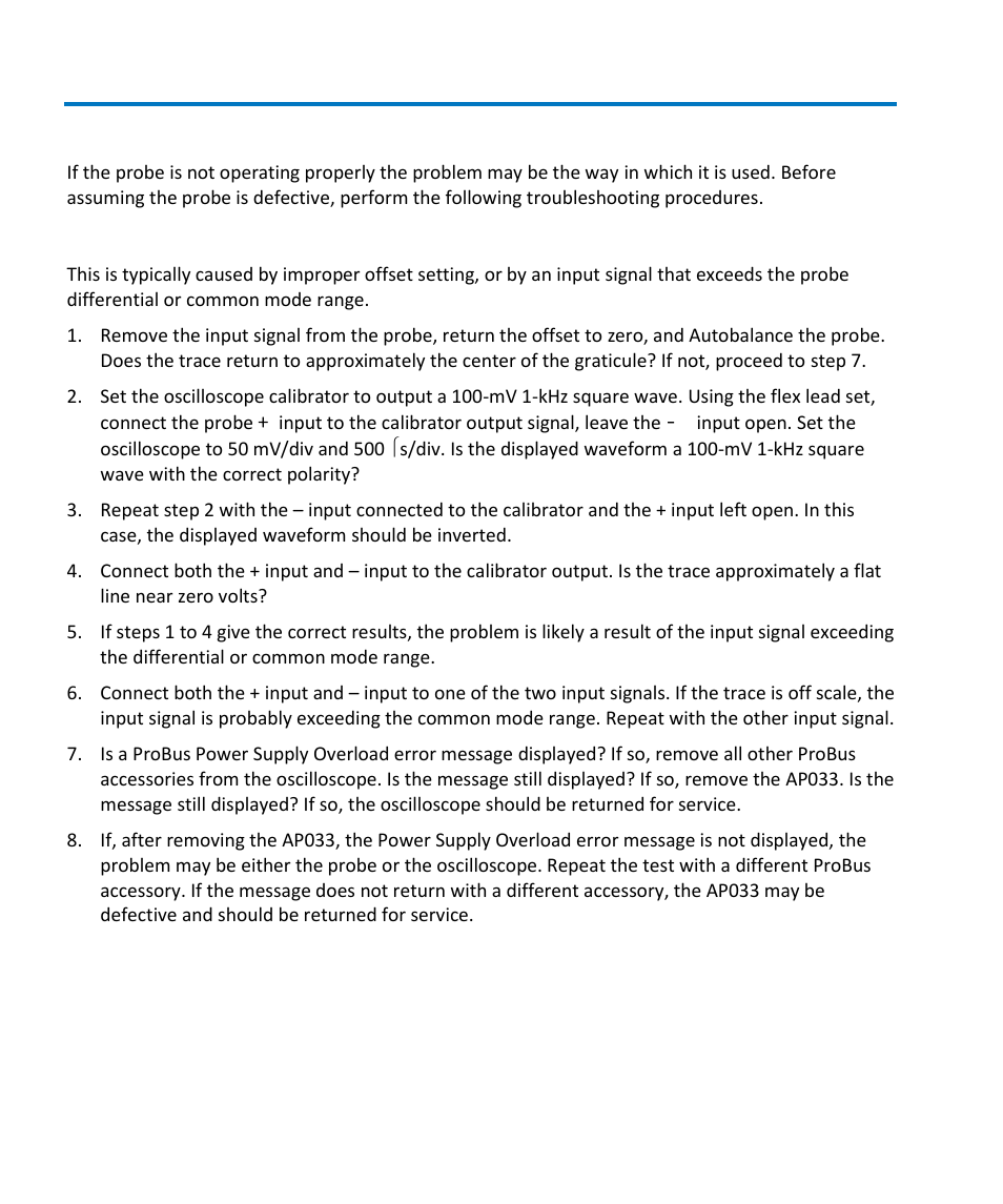 Troubleshooting, A. trace off scale | Teledyne LeCroy AP033 User Manual | Page 24 / 62