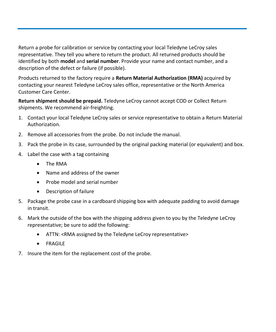 Returning a probe | Teledyne LeCroy AP033 User Manual | Page 26 / 62