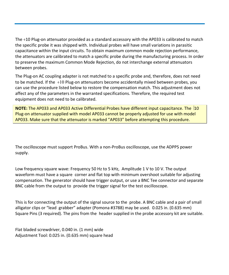 Matching procedure for ÷10 plugs, Equipment required | Teledyne LeCroy AP033 User Manual | Page 28 / 62