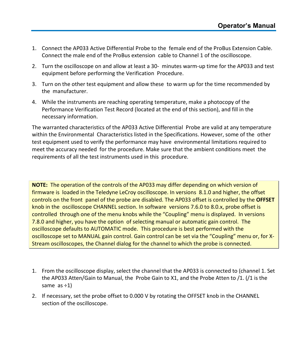 Preliminary procedure, Procedure, A. check gain accuracy | Teledyne LeCroy AP033 User Manual | Page 33 / 62