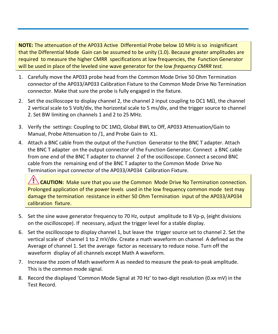 C. check low frequency cmrr | Teledyne LeCroy AP033 User Manual | Page 38 / 62