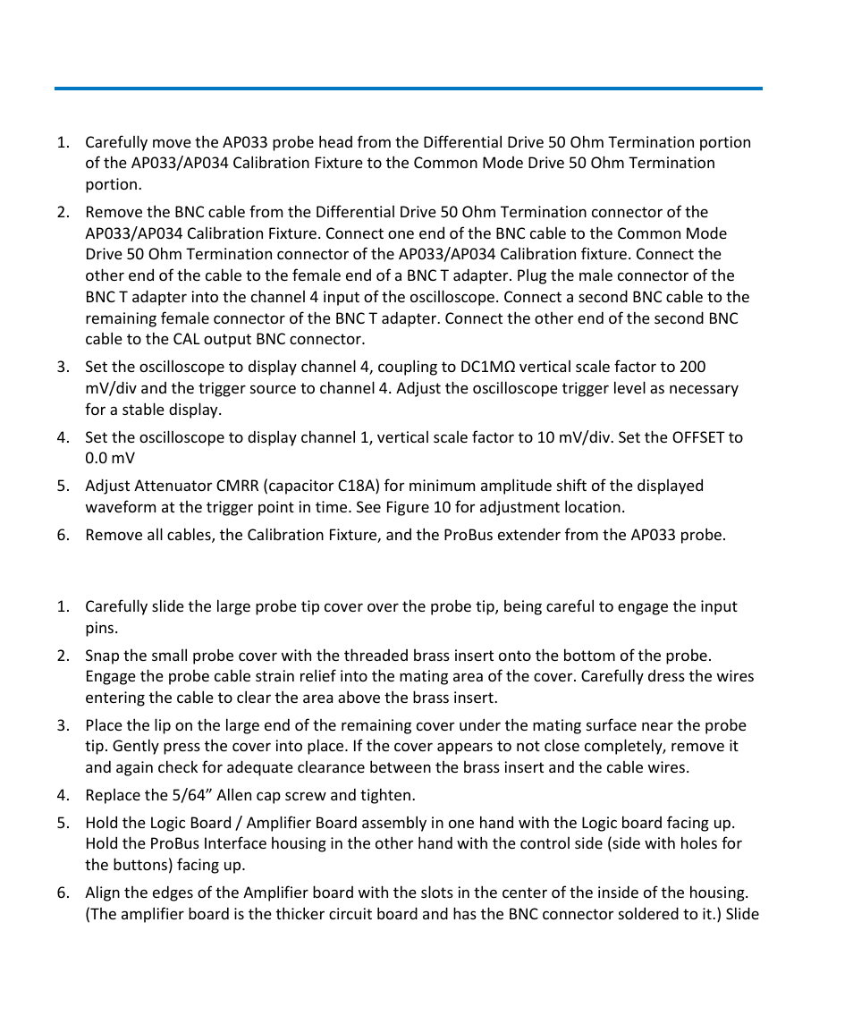 H. adjust final attenuator cmrr (c18a), I. assemble probe and amplifier | Teledyne LeCroy AP033 User Manual | Page 52 / 62