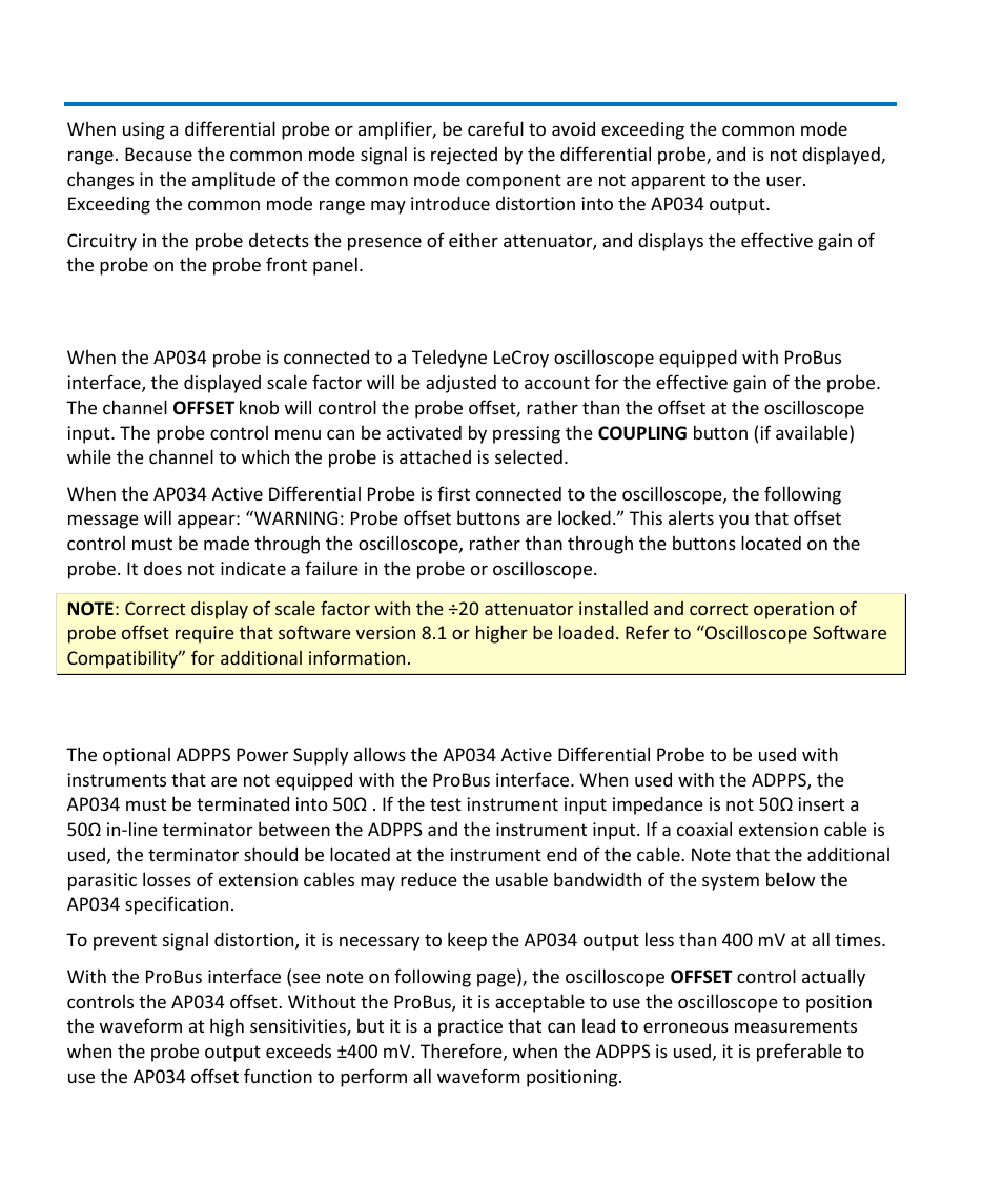 Operation with teledyne lecroy oscilloscopes, Using ap034 with the appps power supply | Teledyne LeCroy AP034 User Manual | Page 18 / 60