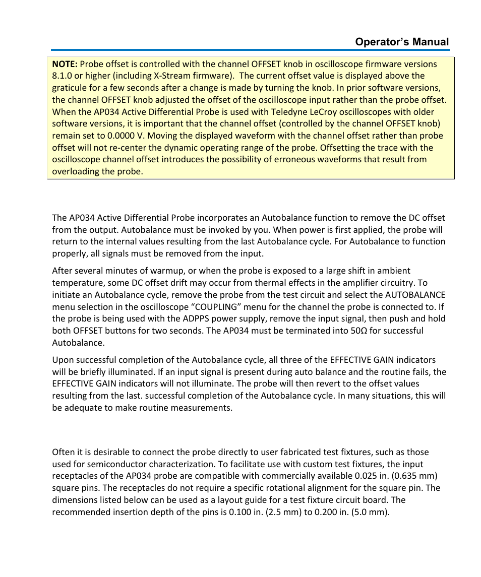 Autobalance, Designing test fixtures for the ap034 probe | Teledyne LeCroy AP034 User Manual | Page 21 / 60